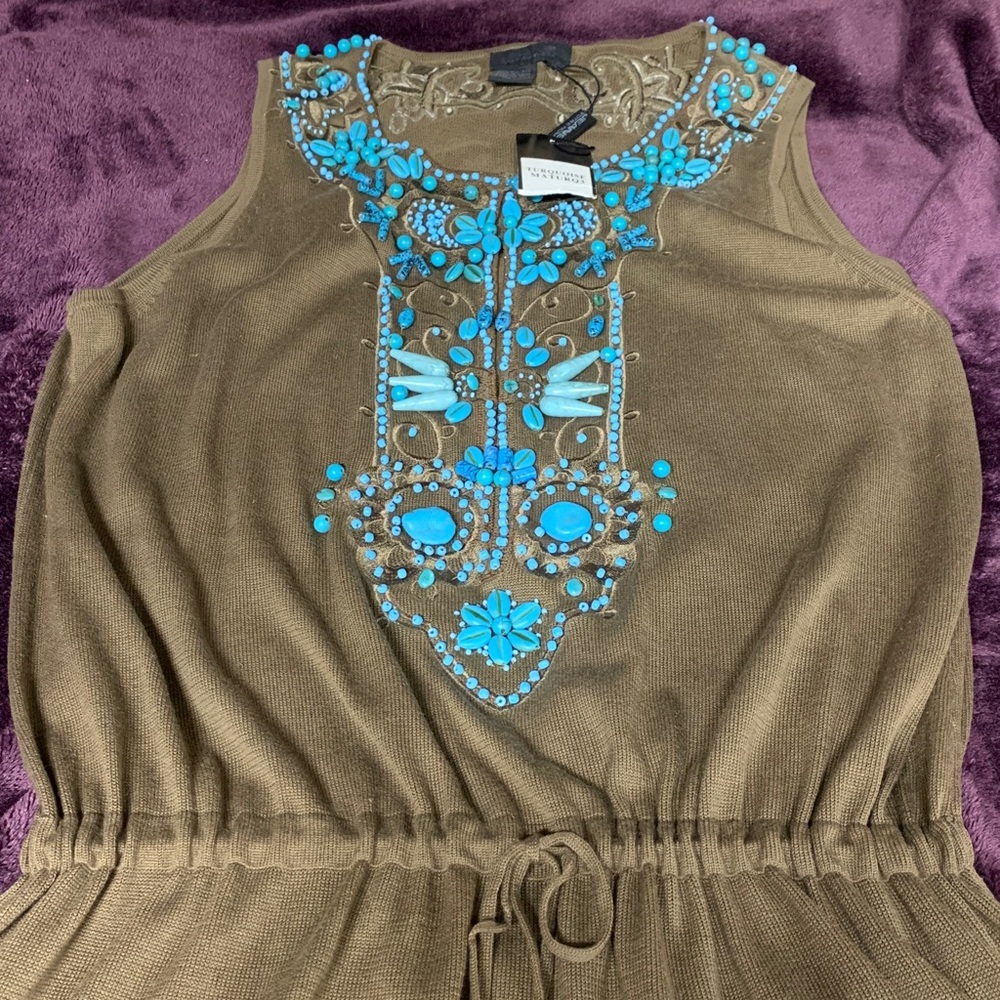 Votre Nom  Top with Blue turquoise beads XL - Picture 4 of 17